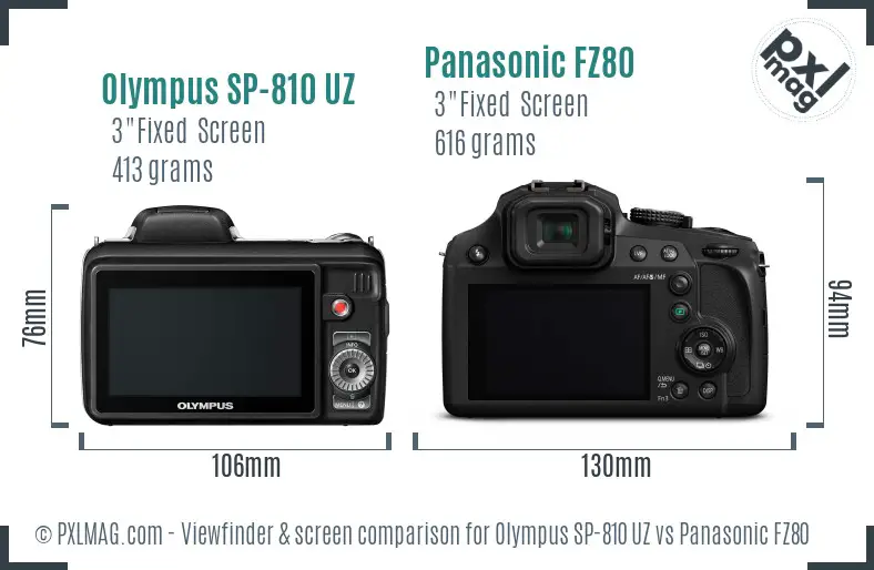 Olympus SP-810 UZ vs Panasonic FZ80 Screen and Viewfinder comparison