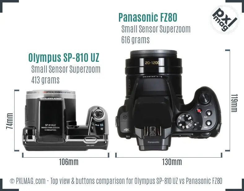 Olympus SP-810 UZ vs Panasonic FZ80 top view buttons comparison
