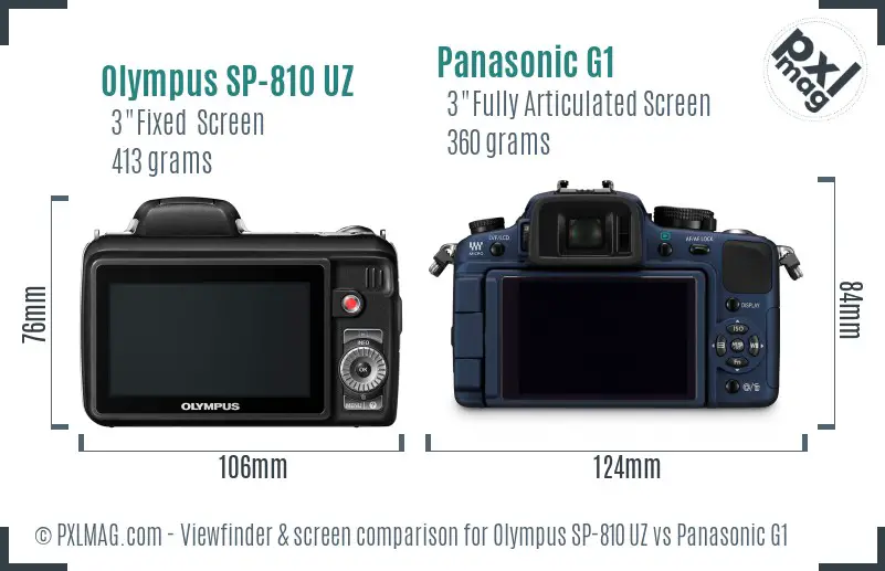 Olympus SP-810 UZ vs Panasonic G1 Screen and Viewfinder comparison