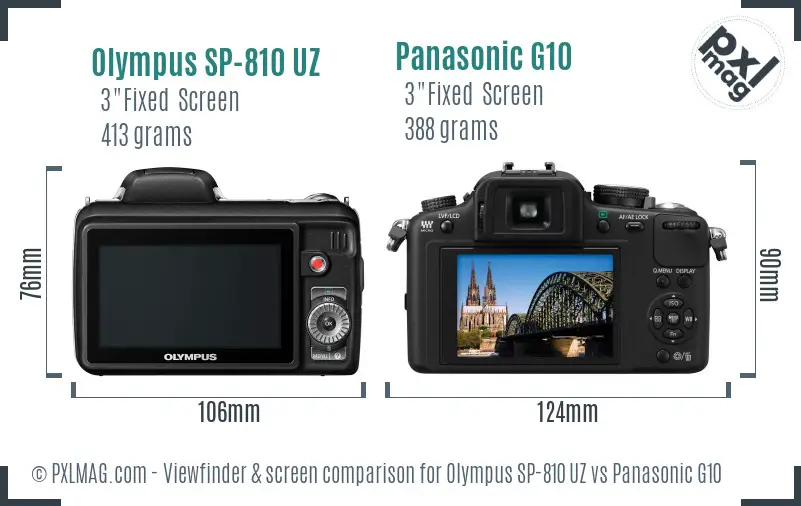 Olympus SP-810 UZ vs Panasonic G10 Screen and Viewfinder comparison