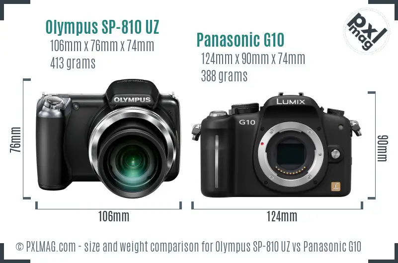 Olympus SP-810 UZ vs Panasonic G10 size comparison