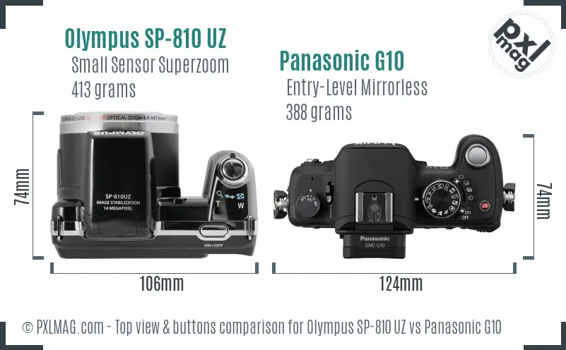 Olympus SP-810 UZ vs Panasonic G10 top view buttons comparison