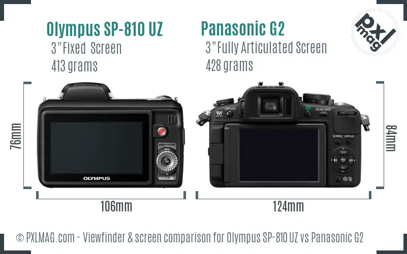 Olympus SP-810 UZ vs Panasonic G2 Screen and Viewfinder comparison