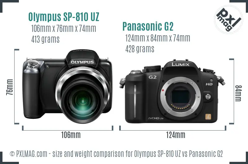 Olympus SP-810 UZ vs Panasonic G2 size comparison