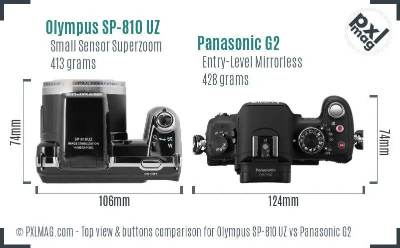 Olympus SP-810 UZ vs Panasonic G2 top view buttons comparison