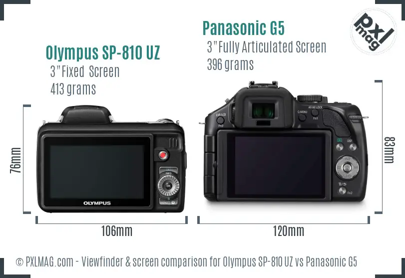 Olympus SP-810 UZ vs Panasonic G5 Screen and Viewfinder comparison