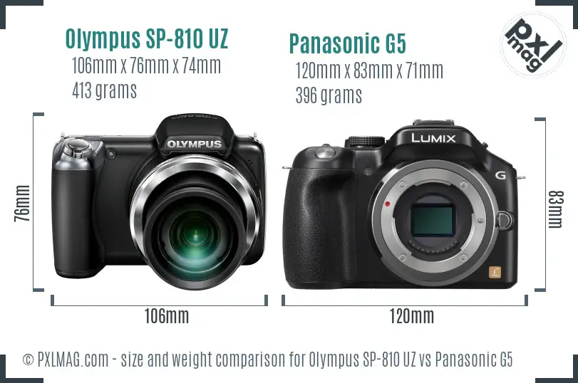 Olympus SP-810 UZ vs Panasonic G5 size comparison