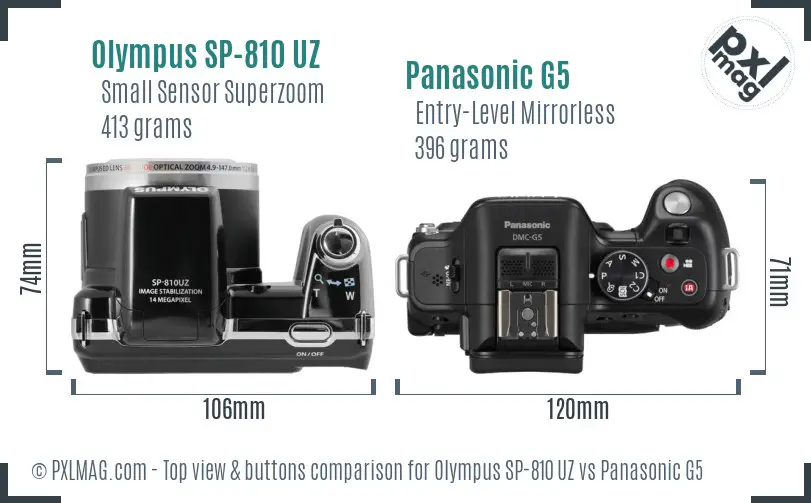 Olympus SP-810 UZ vs Panasonic G5 top view buttons comparison