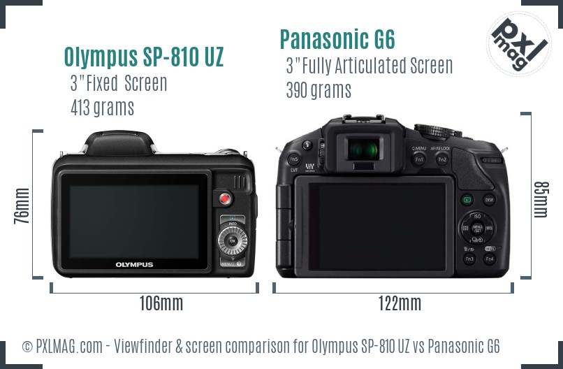 Olympus SP-810 UZ vs Panasonic G6 Screen and Viewfinder comparison