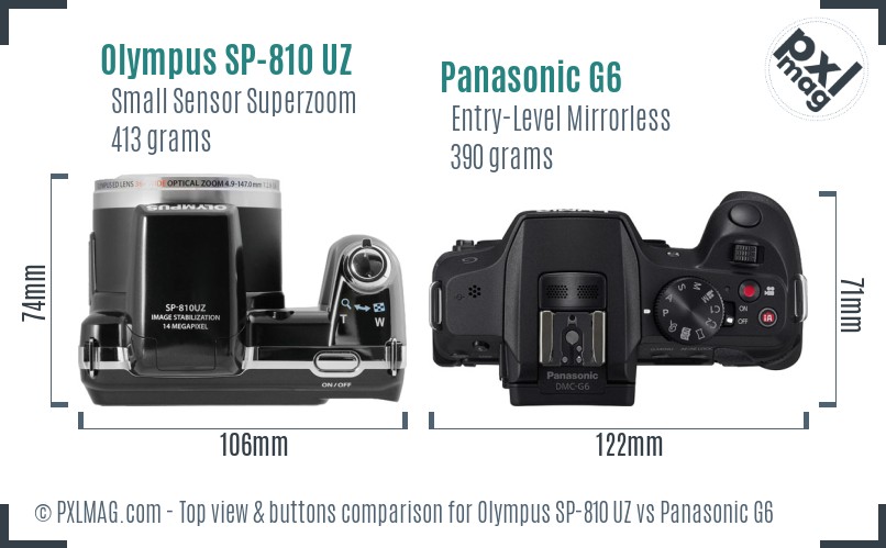 Olympus SP-810 UZ vs Panasonic G6 top view buttons comparison