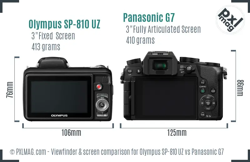 Olympus SP-810 UZ vs Panasonic G7 Screen and Viewfinder comparison