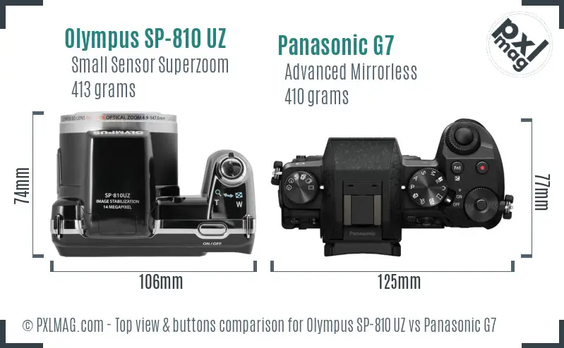 Olympus SP-810 UZ vs Panasonic G7 top view buttons comparison