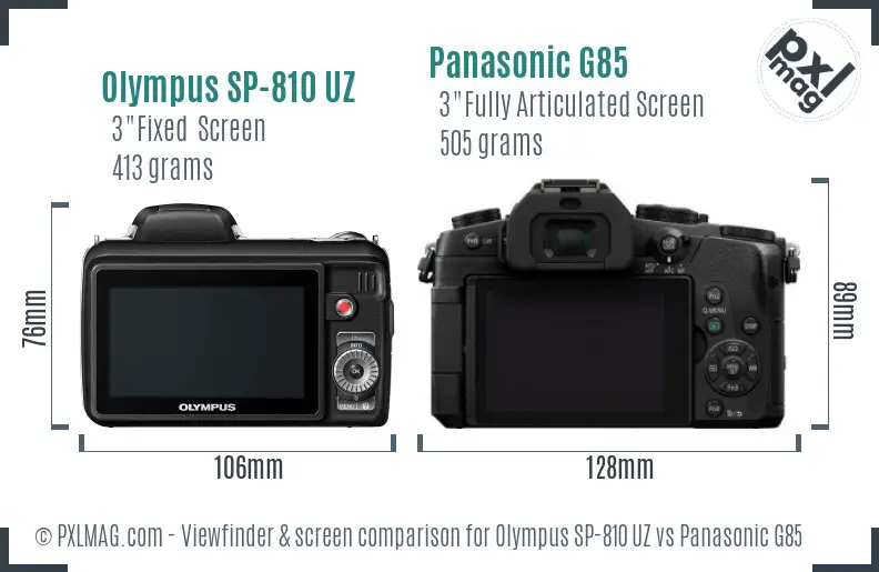 Olympus SP-810 UZ vs Panasonic G85 Screen and Viewfinder comparison