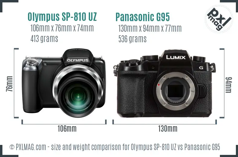 Olympus SP-810 UZ vs Panasonic G95 size comparison