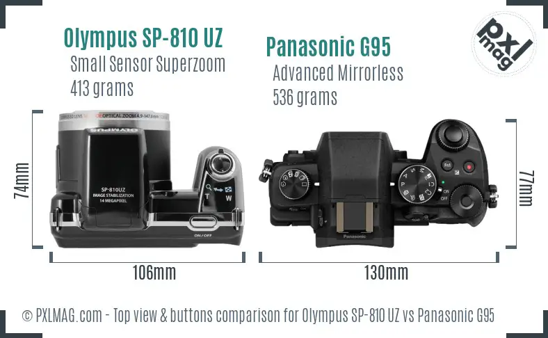 Olympus SP-810 UZ vs Panasonic G95 top view buttons comparison