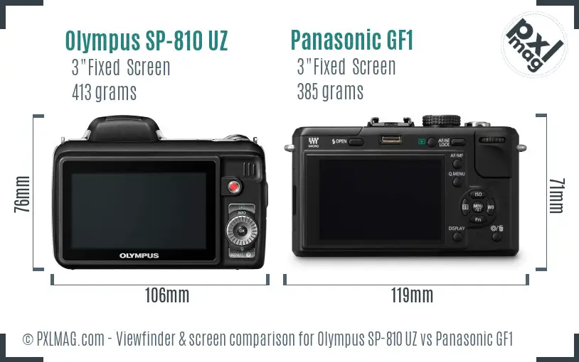 Olympus SP-810 UZ vs Panasonic GF1 Screen and Viewfinder comparison