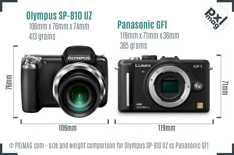Olympus SP-810 UZ vs Panasonic GF1 size comparison