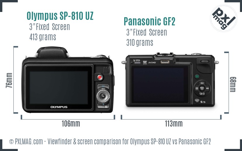 Olympus SP-810 UZ vs Panasonic GF2 Screen and Viewfinder comparison