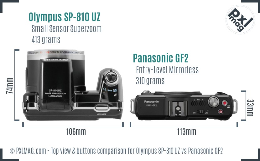 Olympus SP-810 UZ vs Panasonic GF2 top view buttons comparison