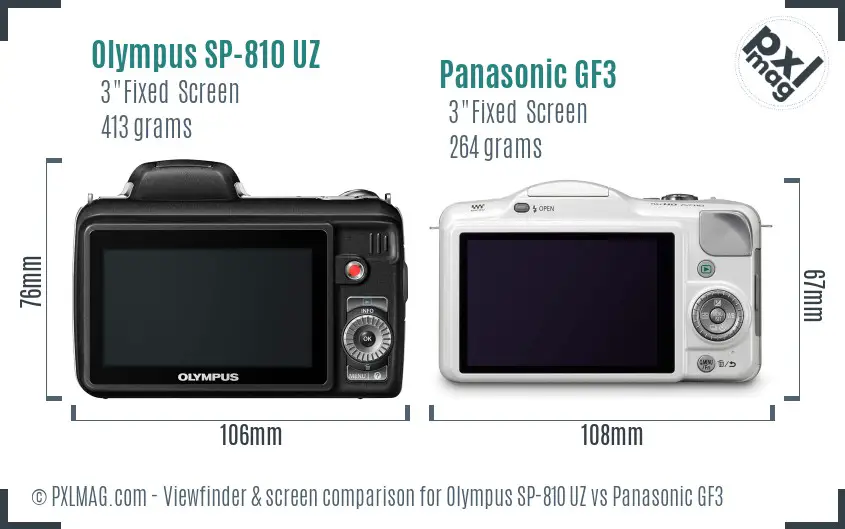 Olympus SP-810 UZ vs Panasonic GF3 Screen and Viewfinder comparison