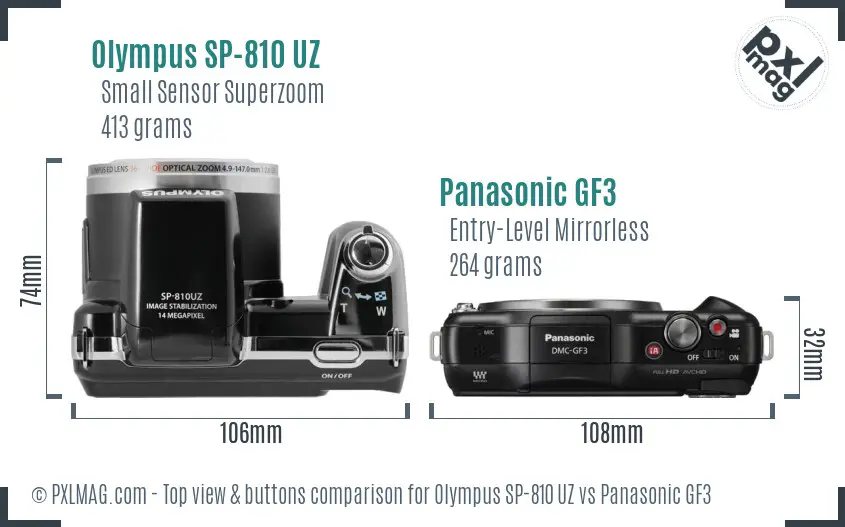 Olympus SP-810 UZ vs Panasonic GF3 top view buttons comparison