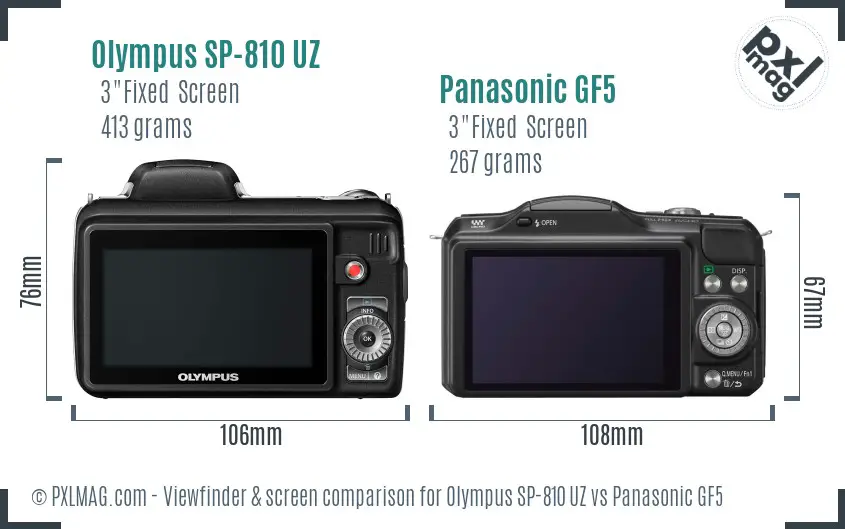 Olympus SP-810 UZ vs Panasonic GF5 Screen and Viewfinder comparison