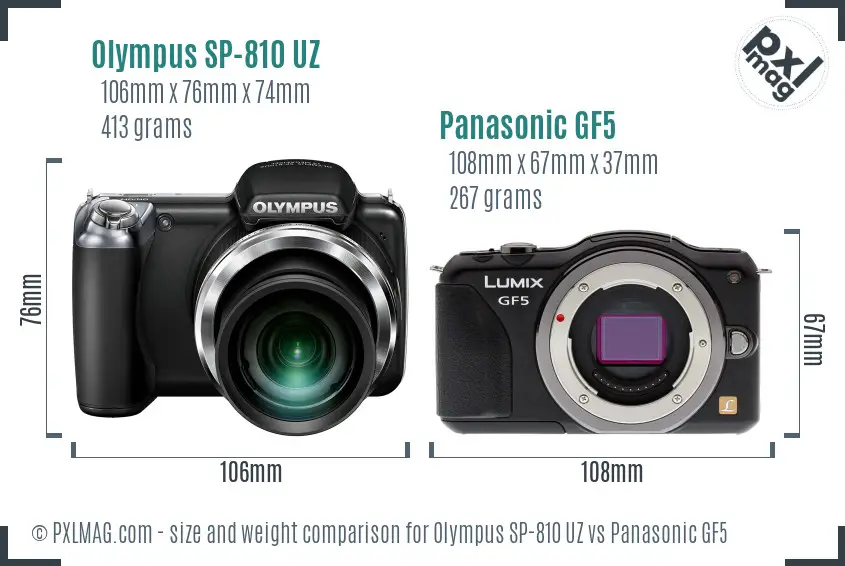 Olympus SP-810 UZ vs Panasonic GF5 size comparison