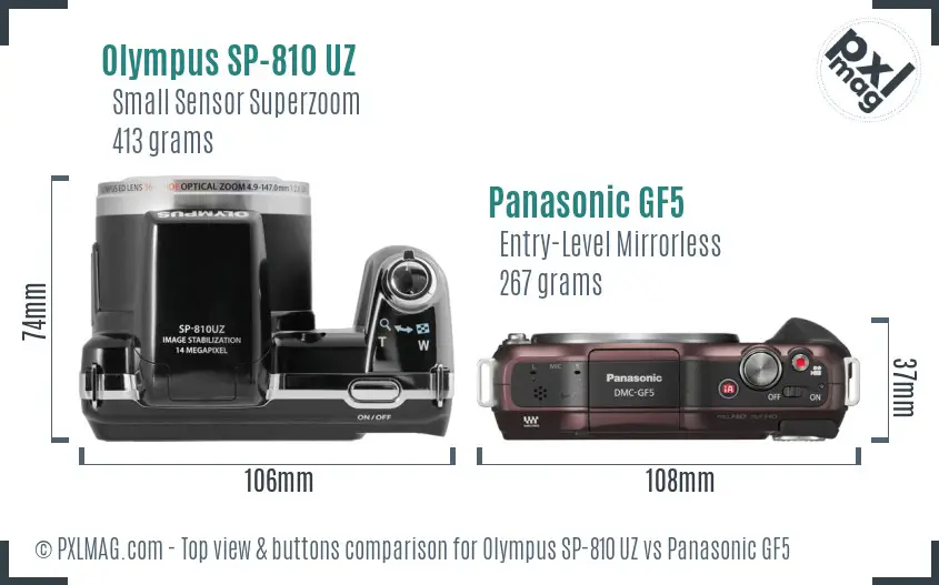Olympus SP-810 UZ vs Panasonic GF5 top view buttons comparison