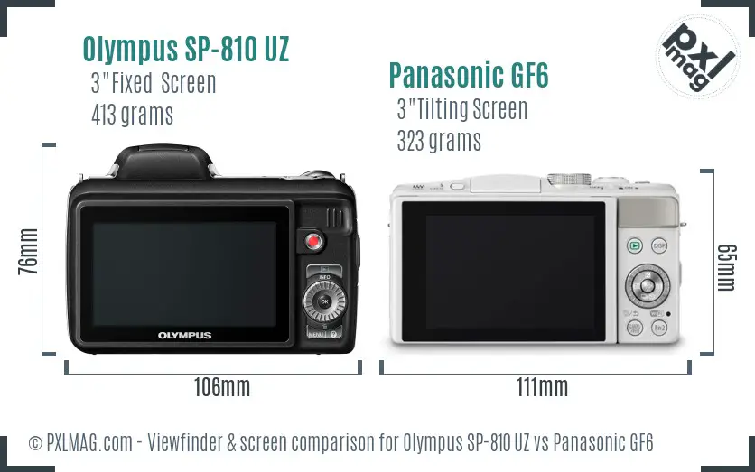 Olympus SP-810 UZ vs Panasonic GF6 Screen and Viewfinder comparison