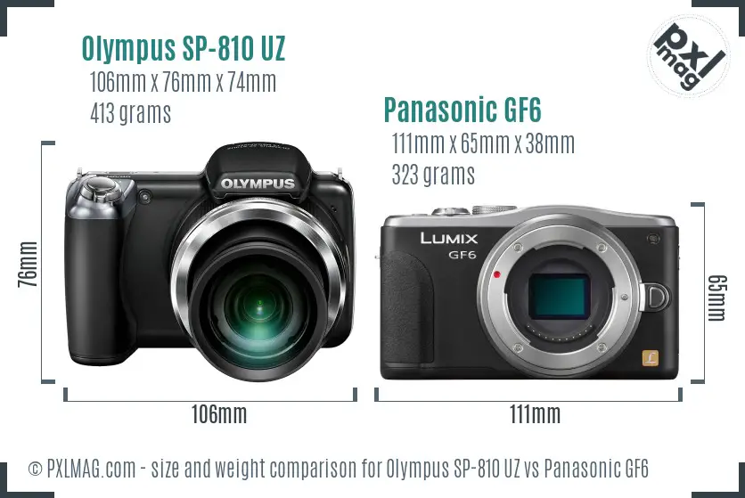Olympus SP-810 UZ vs Panasonic GF6 size comparison
