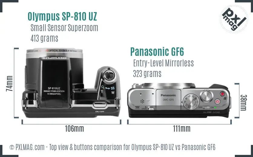 Olympus SP-810 UZ vs Panasonic GF6 top view buttons comparison