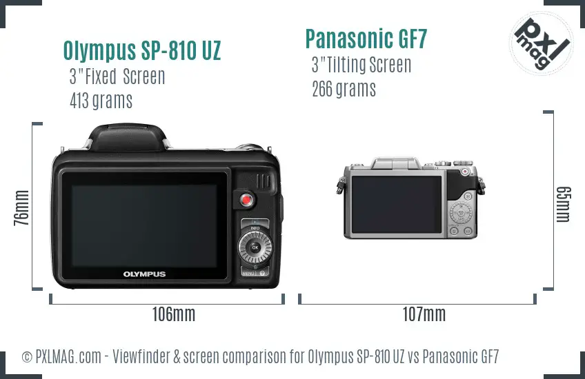 Olympus SP-810 UZ vs Panasonic GF7 Screen and Viewfinder comparison