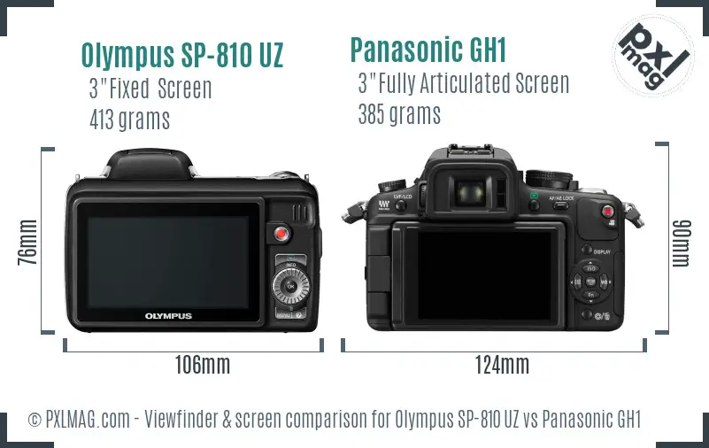 Olympus SP-810 UZ vs Panasonic GH1 Screen and Viewfinder comparison