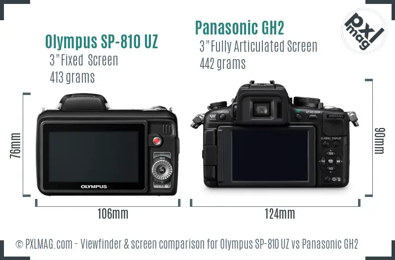 Olympus SP-810 UZ vs Panasonic GH2 Screen and Viewfinder comparison