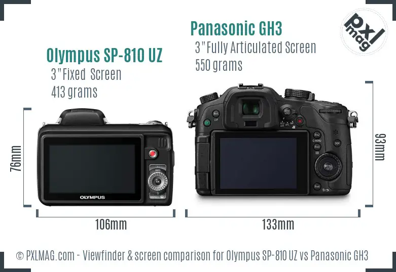 Olympus SP-810 UZ vs Panasonic GH3 Screen and Viewfinder comparison