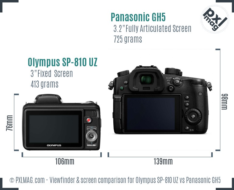 Olympus SP-810 UZ vs Panasonic GH5 Screen and Viewfinder comparison