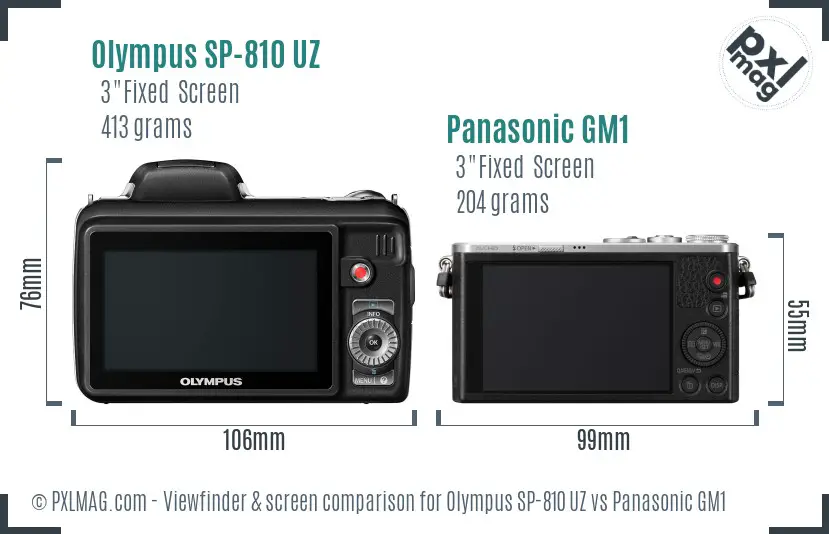 Olympus SP-810 UZ vs Panasonic GM1 Screen and Viewfinder comparison