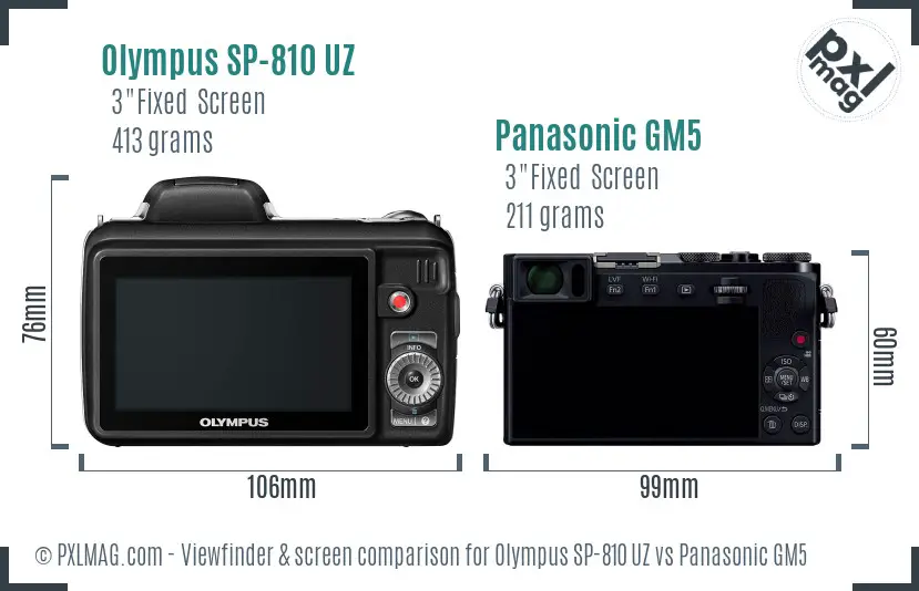 Olympus SP-810 UZ vs Panasonic GM5 Screen and Viewfinder comparison