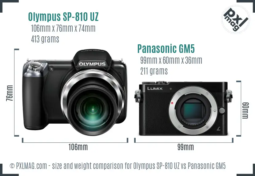 Olympus SP-810 UZ vs Panasonic GM5 size comparison