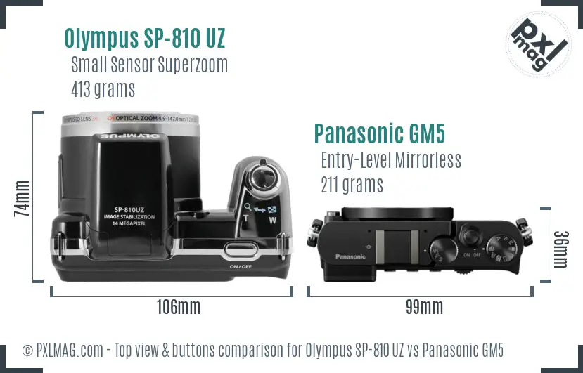 Olympus SP-810 UZ vs Panasonic GM5 top view buttons comparison