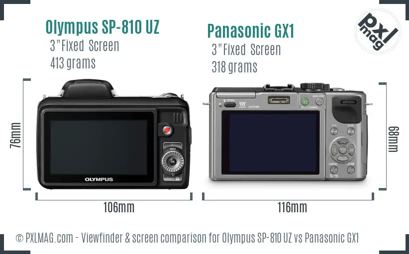 Olympus SP-810 UZ vs Panasonic GX1 Screen and Viewfinder comparison