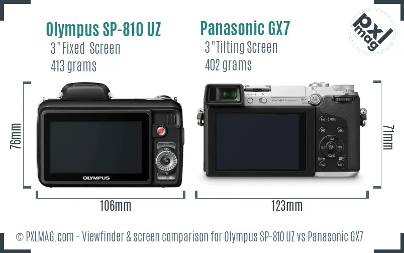 Olympus SP-810 UZ vs Panasonic GX7 Screen and Viewfinder comparison
