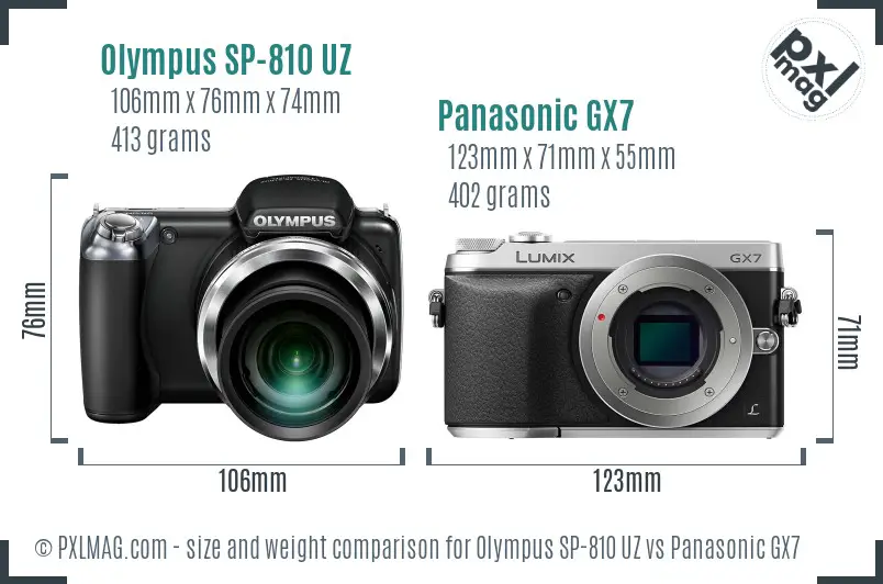 Olympus SP-810 UZ vs Panasonic GX7 size comparison