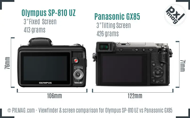 Olympus SP-810 UZ vs Panasonic GX85 Screen and Viewfinder comparison