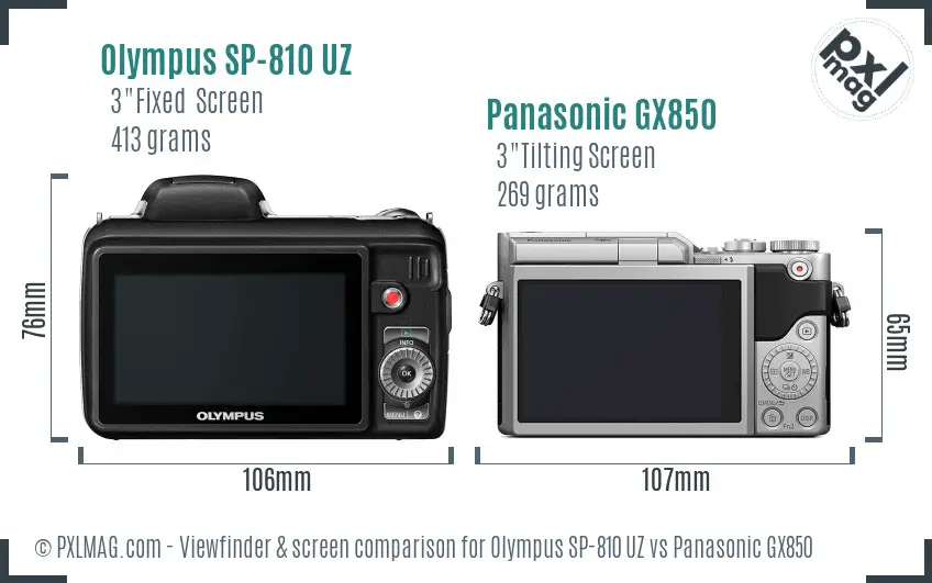 Olympus SP-810 UZ vs Panasonic GX850 Screen and Viewfinder comparison