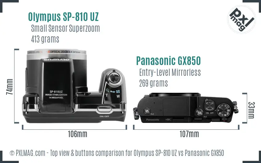 Olympus SP-810 UZ vs Panasonic GX850 top view buttons comparison