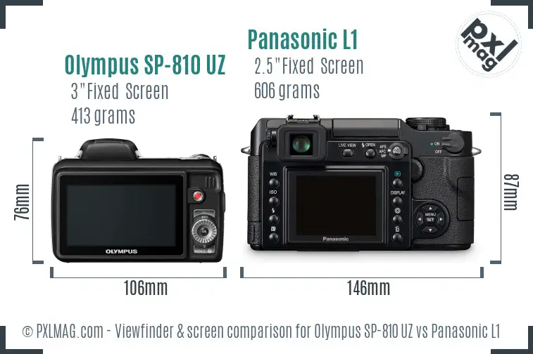 Olympus SP-810 UZ vs Panasonic L1 Screen and Viewfinder comparison
