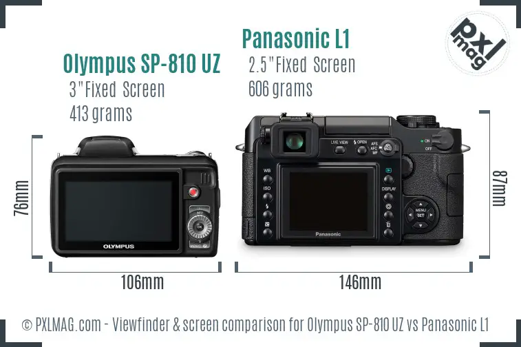 Olympus SP-810 UZ vs Panasonic L1 Screen and Viewfinder comparison Olympus SP-810 UZ vs Panasonic L1 Screen and Viewfinder comparison