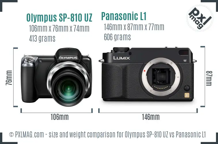 Olympus SP-810 UZ vs Panasonic L1 size comparison