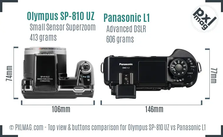 Olympus SP-810 UZ vs Panasonic L1 top view buttons comparison